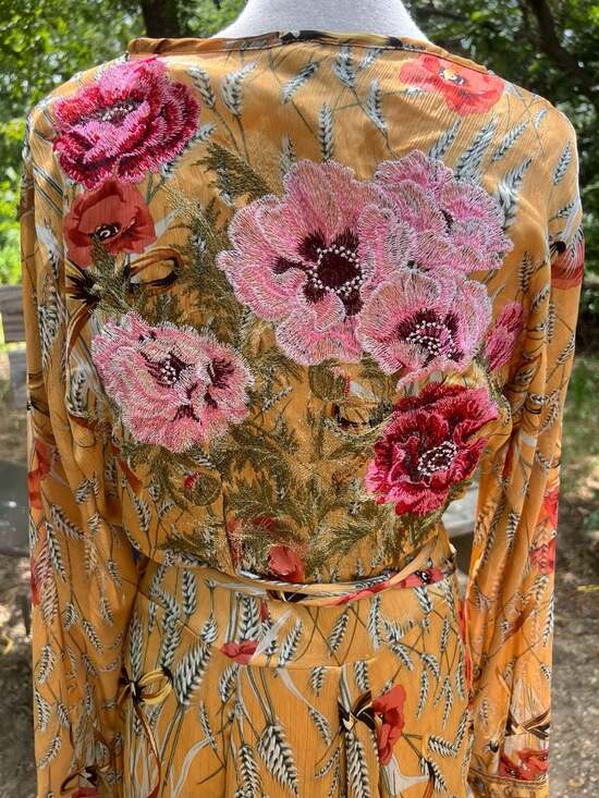 Aratta Sweaters - Aratta Silent Journey Mustard Floral Embroidered Duster Cardigan